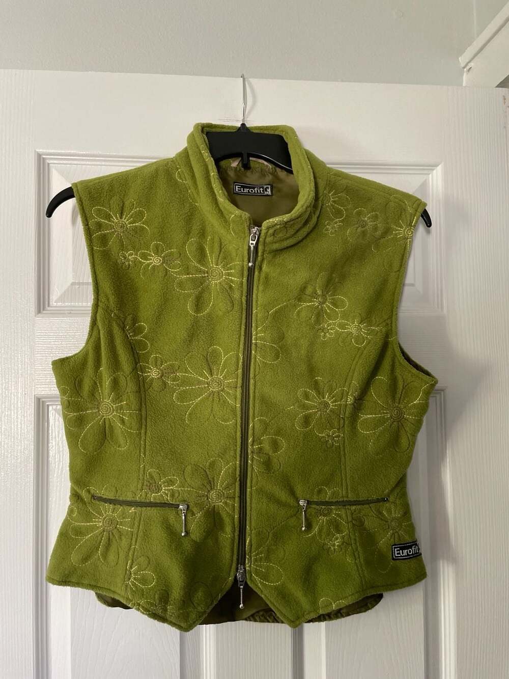 Eurofit Green Floral Embroidered Fleece Zip-Up Vest Size M